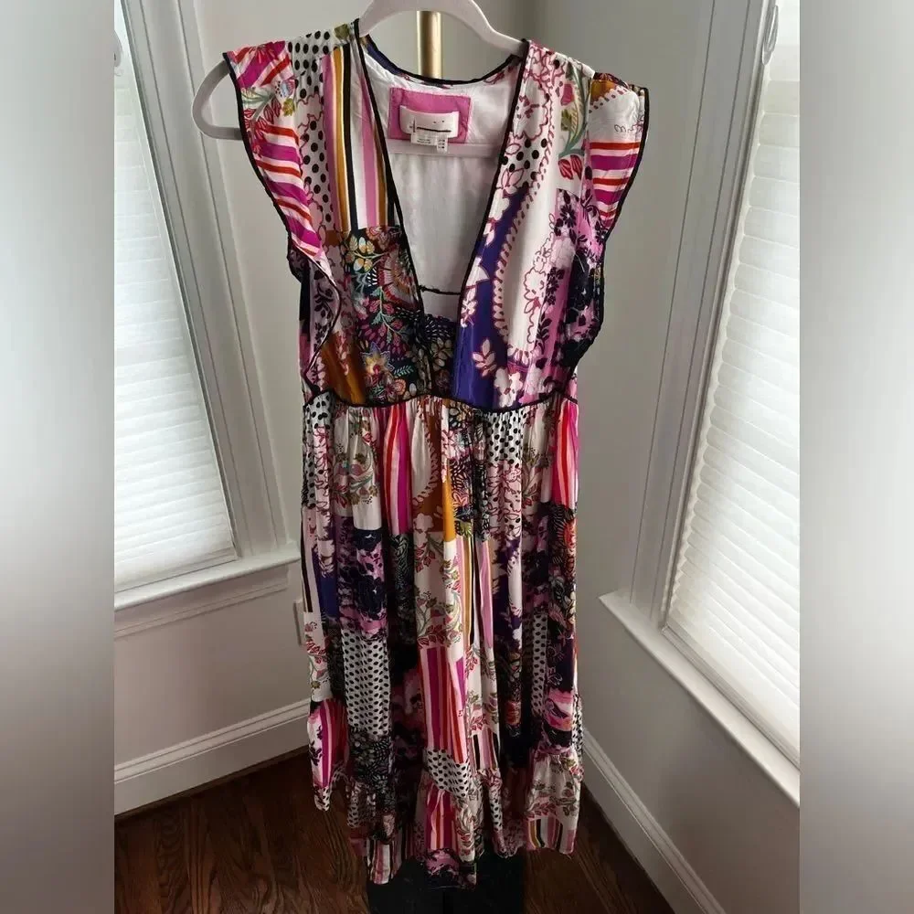 Ruffled Patchwork Midi Dress size 14